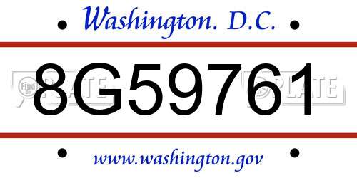 8G59761 District Of Columbia License Plate