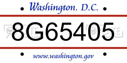 8G65405 District Of Columbia License Plate