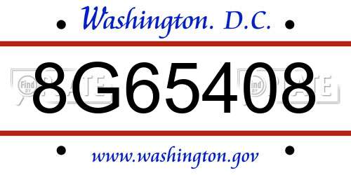8G65408 District Of Columbia License Plate