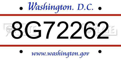 8G72262 District Of Columbia License Plate