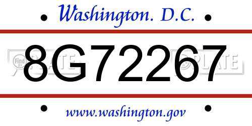 8G72267 District Of Columbia License Plate