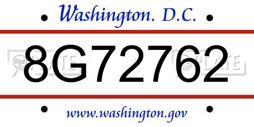 8G72762 District Of Columbia License Plate