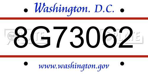 8G73062 District Of Columbia License Plate