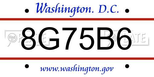 8G75B6 District Of Columbia License Plate