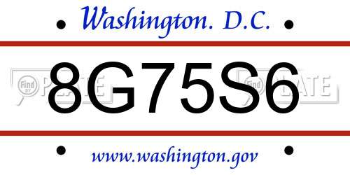 8G75S6 District Of Columbia License Plate