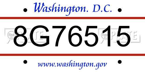 8G76515 District Of Columbia License Plate