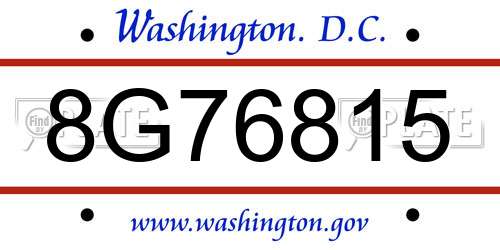 8G76815 District Of Columbia License Plate