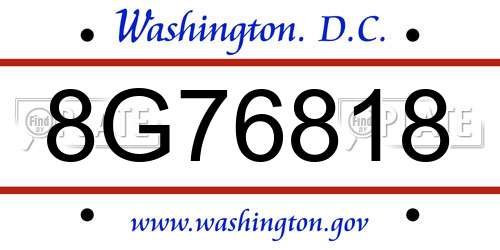 8G76818 District Of Columbia License Plate