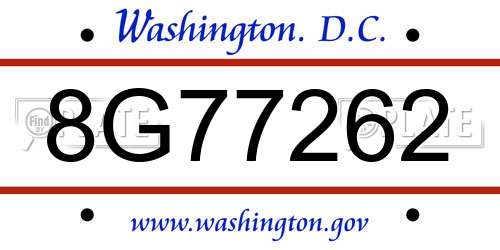 8G77262 District Of Columbia License Plate