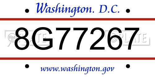 8G77267 District Of Columbia License Plate