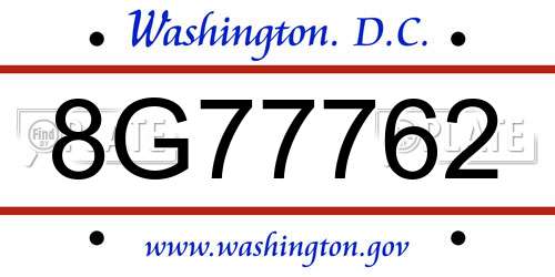 8G77762 District Of Columbia License Plate