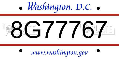 8G77767 District Of Columbia License Plate