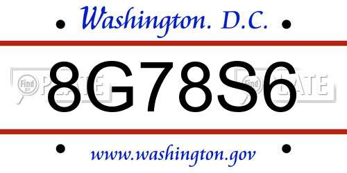 8G78S6 District Of Columbia License Plate