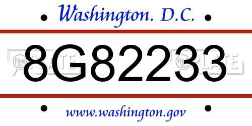 8G82233 District Of Columbia License Plate
