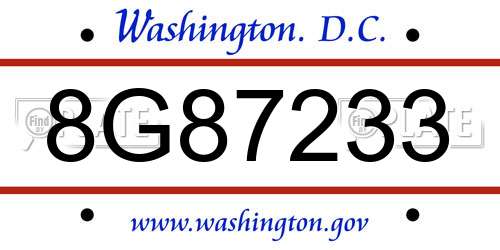 8G87233 District Of Columbia License Plate