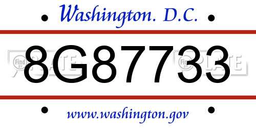 8G87733 District Of Columbia License Plate