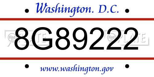 8G89222 District Of Columbia License Plate