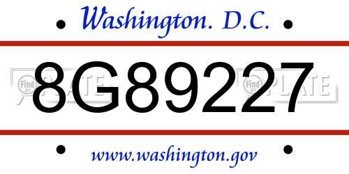 8G89227 District Of Columbia License Plate
