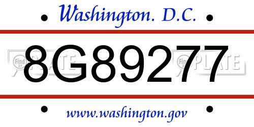 8G89277 District Of Columbia License Plate