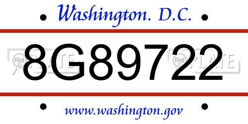 8G89722 District Of Columbia License Plate