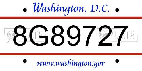 8G89727 District Of Columbia License Plate