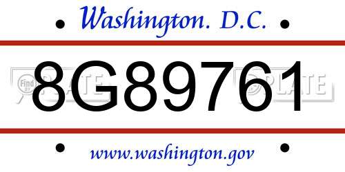 8G89761 District Of Columbia License Plate