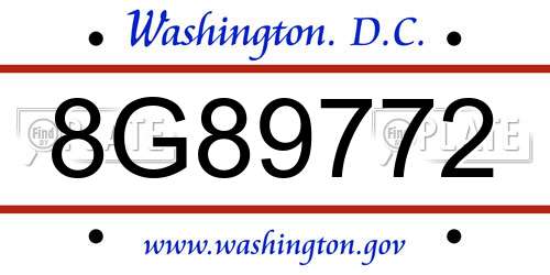 8G89772 District Of Columbia License Plate