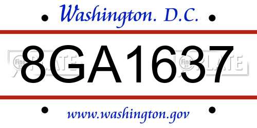 8GA1637 District Of Columbia License Plate