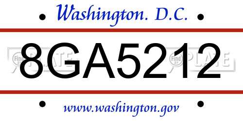 8GA5212 District Of Columbia License Plate