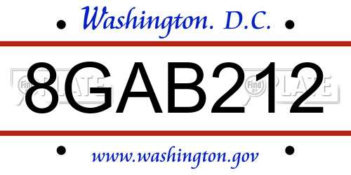 8GAB212 District Of Columbia License Plate