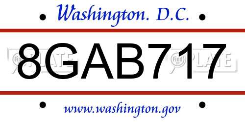 8GAB717 District Of Columbia License Plate