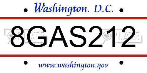 8GAS212 District Of Columbia License Plate