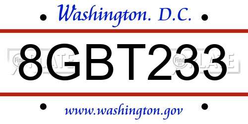 8GBT233 District Of Columbia License Plate