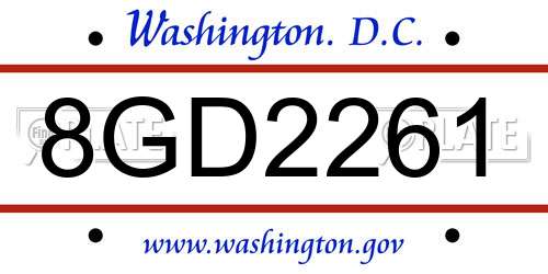 8GD2261 District Of Columbia License Plate