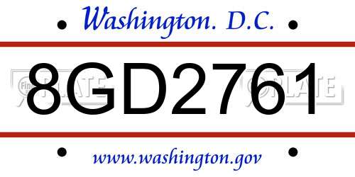 8GD2761 District Of Columbia License Plate