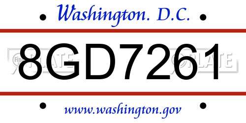 8GD7261 District Of Columbia License Plate
