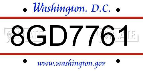 8GD7761 District Of Columbia License Plate