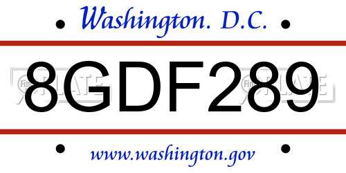 8GDF289 District Of Columbia License Plate