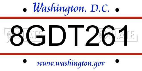 8GDT261 District Of Columbia License Plate