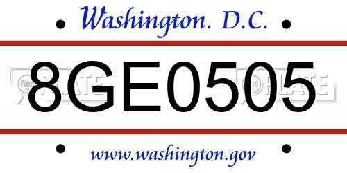 8GE0505 District Of Columbia License Plate
