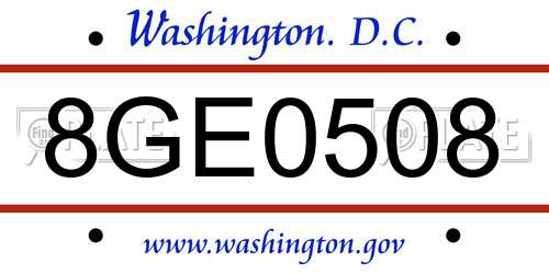 8GE0508 District Of Columbia License Plate