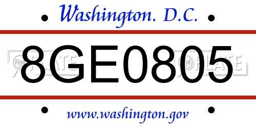 8GE0805 District Of Columbia License Plate
