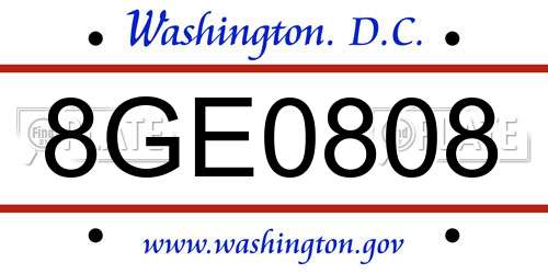 8GE0808 District Of Columbia License Plate
