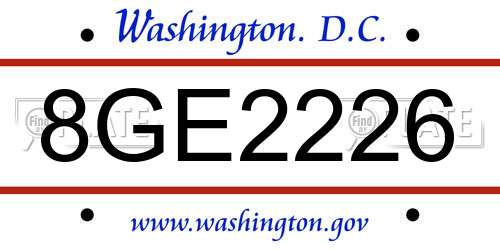 8GE2226 District Of Columbia License Plate
