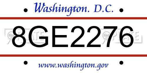 8GE2276 District Of Columbia License Plate