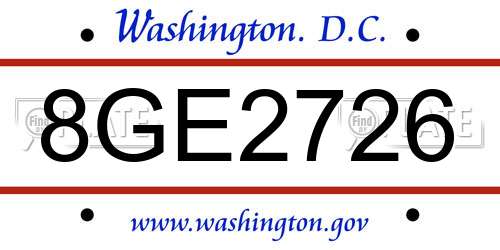 8GE2726 District Of Columbia License Plate