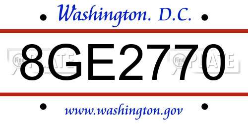 8GE2770 District Of Columbia License Plate