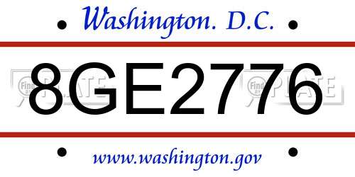 8GE2776 District Of Columbia License Plate