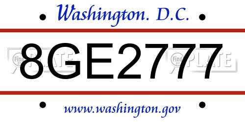 8GE2777 District Of Columbia License Plate
