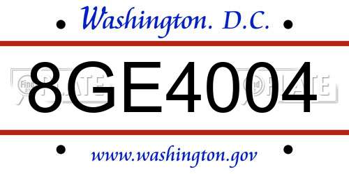 8GE4004 District Of Columbia License Plate